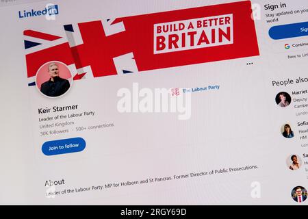 Il sito LinkedIn di Sir Keir Starmer, leader del Partito Laburista. Deputato per Holborn e St Pancras. Foto Stock