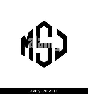 Logo MSJ Letter con forma poligonale. Design con logo a forma di cubo e poligono MSJ. Modello con logo vettoriale esagonale MSJ in bianco e nero. MSJ monogr Illustrazione Vettoriale