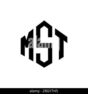 Logo MST Letter con forma poligonale. Design con logo a forma di cubo e poligono MST. Modello con logo vettoriale esagonale MST in bianco e nero. MST monogr Illustrazione Vettoriale