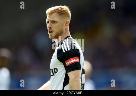 Everton, Regno Unito. 12 agosto 2023. Harrison Reed di Fulham guarda. Partita di Premier League, Everton contro Fulham al Goodison Park di Liverpool sabato 12 agosto 2023. Questa immagine può essere utilizzata solo per scopi editoriali. Solo per uso editoriale, licenza necessaria per uso commerciale. Nessun utilizzo in scommesse, giochi o pubblicazioni di un singolo club/campionato/giocatore. foto di Chris Stading/Andrew Orchard fotografia sportiva/Alamy Live news Credit: Andrew Orchard Sports Photography/Alamy Live News Foto Stock