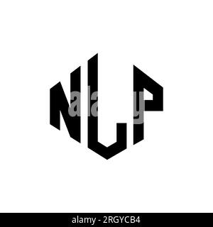 Logo Letter NLP con forma poligonale. Design con logo a forma di cubo e poligono NLP. Modello con logo vettoriale esagonale NLP in bianco e nero. NLP monogr Illustrazione Vettoriale
