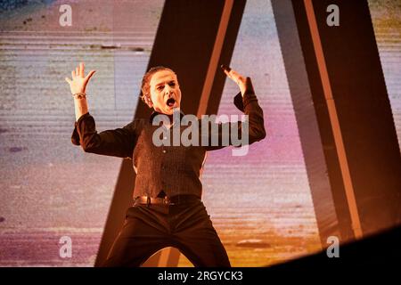 Oslo, Norvegia. 11 agosto 2023. La band inglese Depeche Mode esegue un concerto dal vivo alla Telenor Arena di Oslo. Qui il cantante e compositore Dave Gahan è visto dal vivo sul palco. (Foto: Gonzales Photo/Alamy Live News Foto Stock