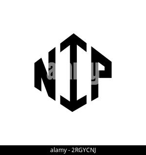 Logo NIP Letter con forma poligonale. Design con logo a forma di cubo e poligono NIP. Modello con logo vettoriale esagonale NIP bianco e nero. NIP monogr Illustrazione Vettoriale