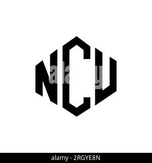 Logo NCU Letter con forma poligonale. Design del logo a forma di cubo e poligono NCU. Modello con logo vettoriale esagonale NCU colori bianco e nero. NCU monogr Illustrazione Vettoriale