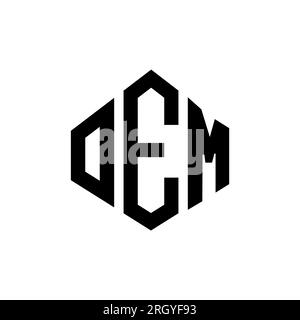 Logo OEM Letter con forma poligonale. Design del logo a forma di cubo e poligono OEM. Modello con logo vettoriale esagonale OEM in bianco e nero. Monogr. OEM Illustrazione Vettoriale