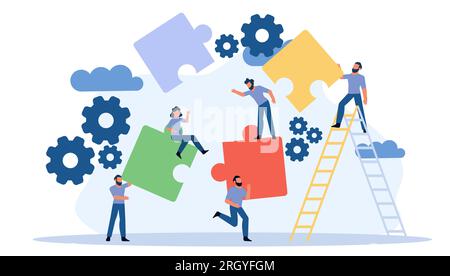 Puzzle insieme il concetto di vettore business pezzo del puzzle illustrazione del lavoro di squadra idea di soluzione. Collegare il gruppo di background design di successo. Risolvere il problema del lavoro Illustrazione Vettoriale