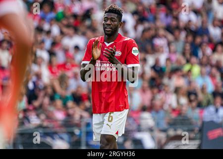 Eindhoven, Paesi Bassi. 12 agosto 2023. EINDHOVEN, PAESI BASSI - 12 AGOSTO: Ibrahim Sangare del PSV durante il match olandese Eredivisie tra PSV e FC Utrecht al Philips Stadion il 12 agosto 2023 a Eindhoven, Paesi Bassi. (Foto di Jeroen Meuwsen/Orange Pictures) credito: Orange Pics BV/Alamy Live News Foto Stock