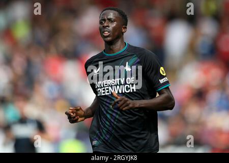 Peterborough sabato 12 agosto 2023. Panutche Camara del Charlton Athletic durante la partita di Sky Bet League 1 tra Peterborough e Charlton Athletic a London Road, Peterborough sabato 12 agosto 2023. (Foto: Tom West | mi News) crediti: MI News & Sport /Alamy Live News Foto Stock