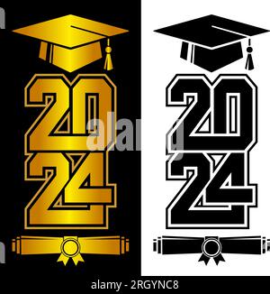 Classe di scrittura 2024 per messaggio di benvenuto, biglietto d'invito. Testo per il disegno di una laurea, un evento di congratulazioni, una T-shirt, una festa, un diploma di scuola superiore o un diploma universitario Illustrazione Vettoriale