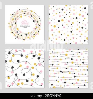 Set di motivi celebrativi con puntini. Sfondi vettoriali. Luci di Natale. Illustrazione Vettoriale