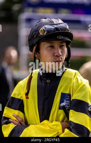 Jockey Kazuo Yokoyama durante la giornata della Shergar Cup Duty Free di Dubai all'Ippodromo di Ascot. Data foto: Sabato 12 agosto 2023. Foto Stock