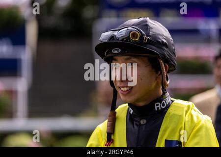 Jockey Kazuo Yokoyama durante la giornata della Shergar Cup Duty Free di Dubai all'Ippodromo di Ascot. Data foto: Sabato 12 agosto 2023. Foto Stock