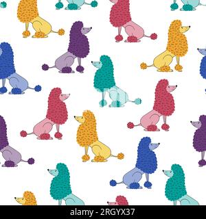 Motivo vettoriale senza cuciture con simpatico cane a spaghetto colorato. Illustrazione Vettoriale