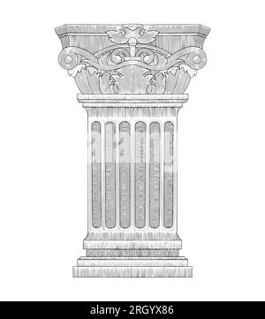 Pilastro greco, colonna romana, illustrazione vettoriale in stile disegno con incisioni vintage Illustrazione Vettoriale