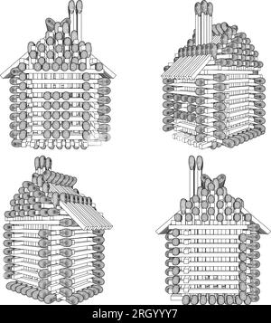 House of Matches Vector. Casa fatta di fiammiferi. Isolato su sfondo bianco. Un'illustrazione vettoriale di Una Match House. Illustrazione Vettoriale