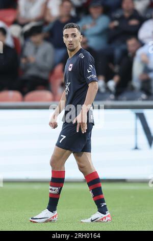 Liegi, Belgio. 12 agosto 2023. Benoit Bruggeman di Liegi raffigurato durante una partita di calcio tra RFC Liegi e Dender EH, sabato 12 agosto 2023 a Liegi, il giorno 1/30 della seconda divisione "Challenger Pro League" 2023-2024 del campionato belga. BELGA PHOTO BRUNO FAHY Credit: Belga News Agency/Alamy Live News Foto Stock