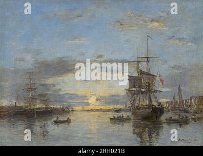 Le Havre: Il porto esterno al tramonto 1882 di Eugène Louis Boudin Foto Stock