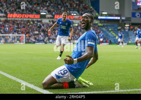 Glasgow, Regno Unito. 12 agosto 2023. Nella loro prima partita in casa della Scottish Premiership della stagione, i Rangers giocarono Livingston, allo stadio Ibrox, Glasgow, Scozia, REGNO UNITO. Crediti: Findlay/Alamy Live News Foto Stock