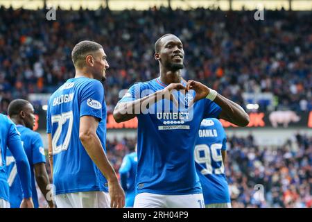 Glasgow, Regno Unito. 12 agosto 2023. Nella loro prima partita in casa della Scottish Premiership della stagione, i Rangers giocarono Livingston, allo stadio Ibrox, Glasgow, Scozia, REGNO UNITO. Crediti: Findlay/Alamy Live News Foto Stock