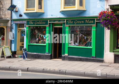 Negozi indipendenti - Glastonbury High St, Somerset, Inghilterra Foto Stock