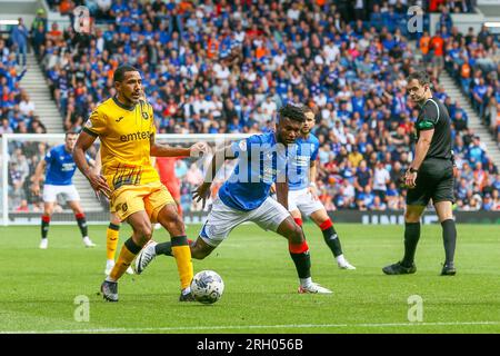 Glasgow, Regno Unito. 12 agosto 2023. Nella loro prima partita in casa della Scottish Premiership della stagione, i Rangers giocarono Livingston, allo stadio Ibrox, Glasgow, Scozia, REGNO UNITO. Crediti: Findlay/Alamy Live News Foto Stock