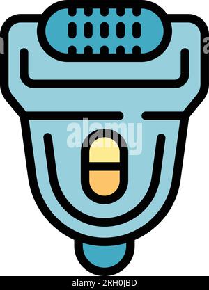 Icona della macchina dell'epilatore per il contorno vettoriale. Trattamento dei capelli. Colore per la rimozione dei peli sulla pelle piatto Illustrazione Vettoriale