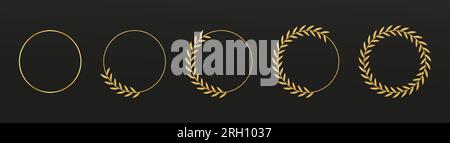 Rami dorati. Logo Leaf. Elegante cornice rotonda premiata per logotipo, corona di lusso in oro circolare, timbro circolare o badge, modello di certificato, r Illustrazione Vettoriale
