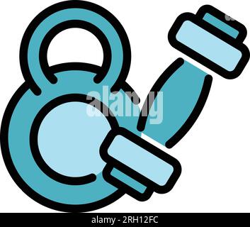 Icona del manichino della palestra che delinea il vettore. Esercizio fisico. Colore da training sportivo piatto Illustrazione Vettoriale