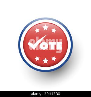 Concetto di design voting USA - stile distintivo con Tick e. COLORI nazionali DEGLI STATI UNITI Illustrazione Vettoriale