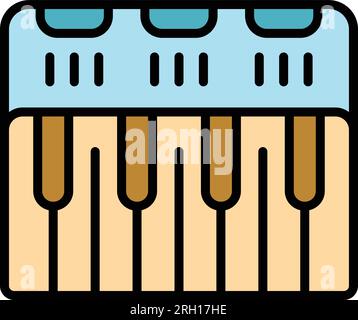 Vettore di descrizione dell'icona della centralina del sintetizzatore. Musica da DJ. Colore dello strumento audio piatto Illustrazione Vettoriale