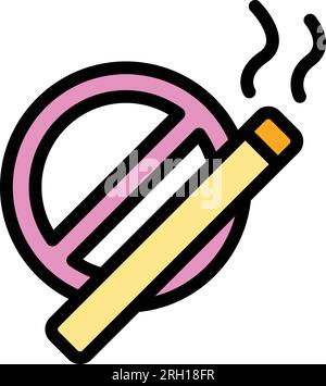 Icona vietato fumare delinea vettore. Tabacco da sigaretta. Smoker Vipe color piatto Illustrazione Vettoriale