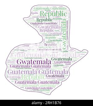 Forma del Guatemala con nome del paese in molte lingue. Mappa del Guatemala in stile Word cloud. Incredibile illustrazione vettoriale. Illustrazione Vettoriale