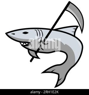 Lo squalo porta un'icona di falce. Immagine icona animale isolata su sfondo bianco. Illustrazione Vettoriale