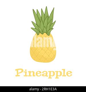 Frutta estiva per uno stile di vita sano. Frutta di ananas. Icona piatta del cartone animato con illustrazione vettoriale isolata su sfondo bianco. Illustrazione Vettoriale