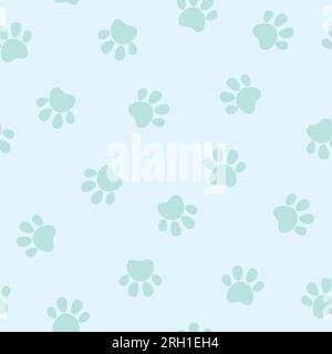 Simpatico motivo delle zampe di animali domestici senza cuciture. Impronta di gatto o cane su sfondo blu. Illustrazione vettoriale. Illustrazione Vettoriale