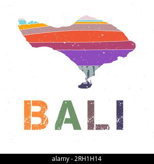 Mappa di Bali. Forma dell'isola con bellissime onde geometriche e texture grunge. Illustrazione vettoriale creativa. Illustrazione Vettoriale