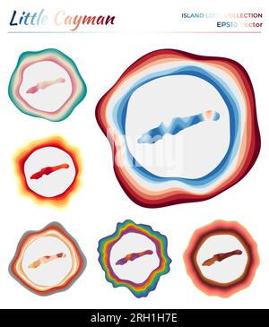 Collezione di logo Little Cayman. Distintivo colorato dell'isola. Strati intorno al bordo di Little Cayman. Illustrazione vettoriale. Illustrazione Vettoriale