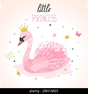 Illustrazione vettoriale di acquerello a cigno Princess. Illustrazione Vettoriale