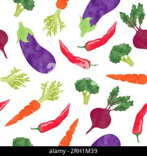 Motivo vettoriale di verdure colorate ad acquerello senza cuciture. Illustrazione Vettoriale
