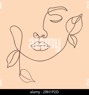 Volto femminile con disegni astratti e disegni minimalistici. Illustrazione Vettoriale