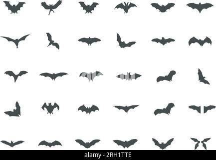 Sagome BAT, icona Bats, silhouette pistrelli Halloween, Bats SVG, silhouette pipistrelli spaventosi, vettore BAT, Bats Illustrazione Vettoriale