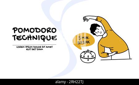 vettore di un giovane che usa la tecnica del pomodoro per migliorare la sua produttività Illustrazione Vettoriale