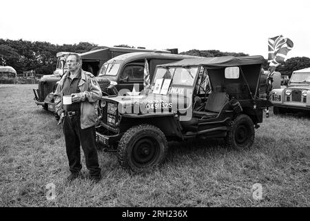 Proprietario della Jeep americana Carnhell Green Vintage Rally, 12 agosto 2023 Foto Stock