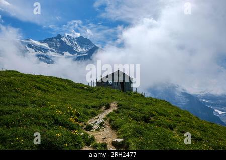 Eiger Walk da Eigergletscher a Kleine Schidegg, Jungfrau Grindelwald Svizzera Foto Stock