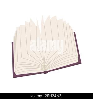 Un libro aperto con copertina rigida. Un simbolo di apprendimento, di educazione. Letteratura, lettura. Illustrazione vettoriale dei cartoni animati piatta isolata su uno sfondo bianco. Illustrazione Vettoriale