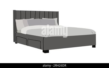 Letto moderno e confortevole con cuscini isolati Illustrazione Vettoriale