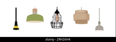 Lampada da soffitto elettrica a sospensione Vector Set. Illustrazione Vettoriale