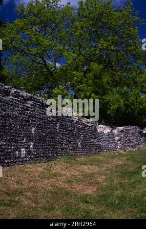 Muro di cinta del castello normanno a Bramber, vicino a Steyning, nel West Sussex, in Inghilterra, costruito alla fine del 1000 Foto Stock