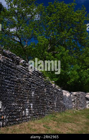 Muro a cortina del castello di Bramber nel West Sussex, in Inghilterra, costruito poco dopo l'invasione normanna del 1066. Foto Stock