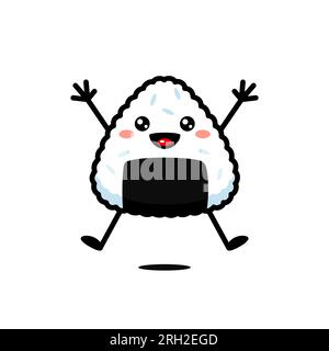 Simpatico personaggio giapponese Onigiri Rice Ball Cartoon Premium Vector Illustrazione Vettoriale